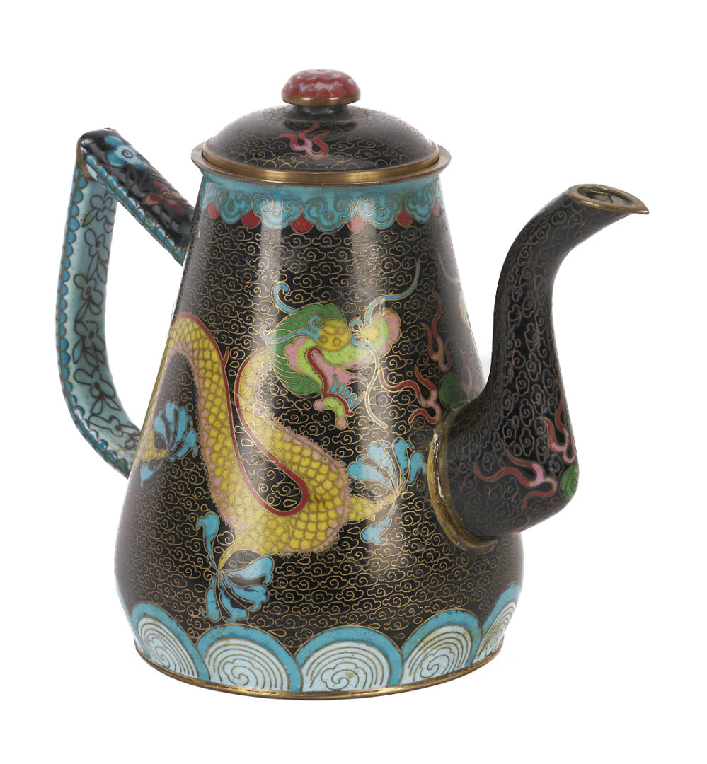 Lot 1052: Chinese Cloisonne Teapot & Lidded Jar, Dragon Design