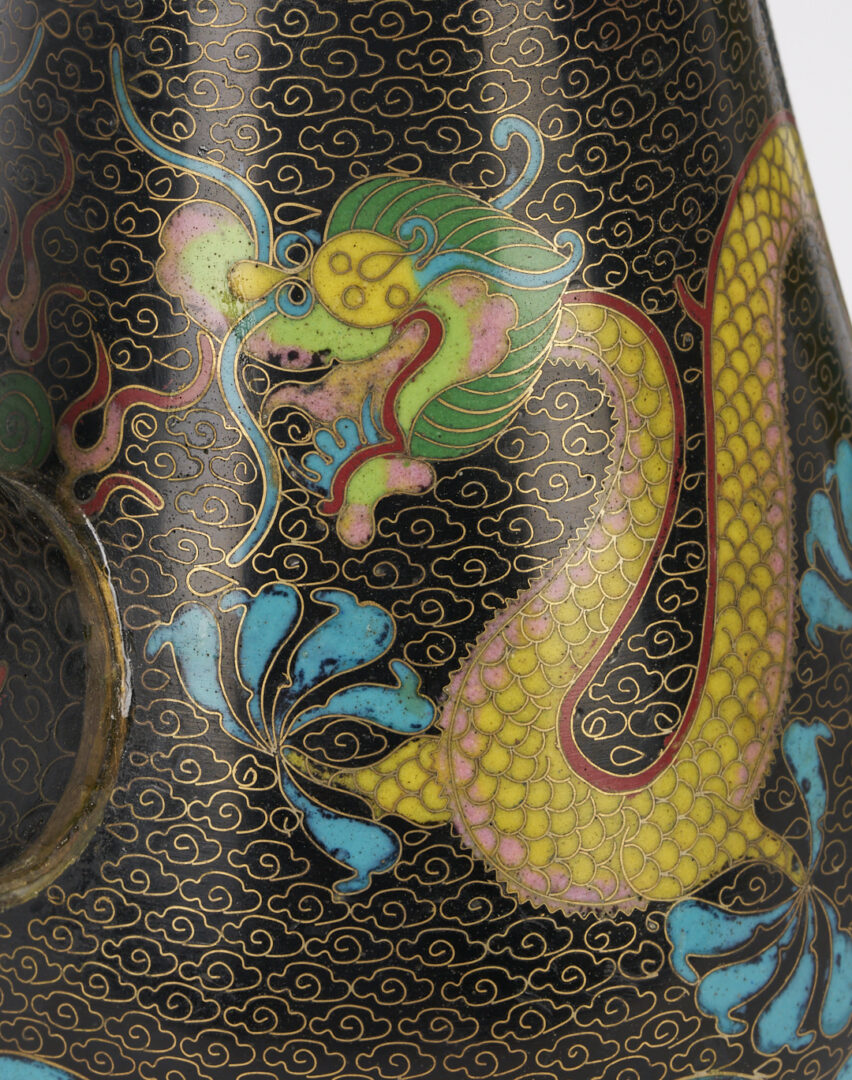 Lot 1052: Chinese Cloisonne Teapot & Lidded Jar, Dragon Design