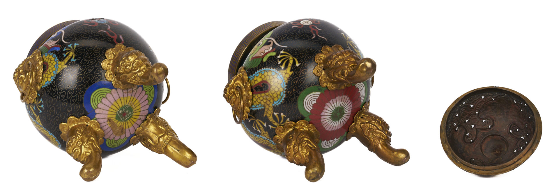 Lot 1054: 7 Chinese Cloisonne Plates w/ Imperial Dragons and 4 Chinese Cloisonne Pieces incl. Ashtray, plus 1 Other