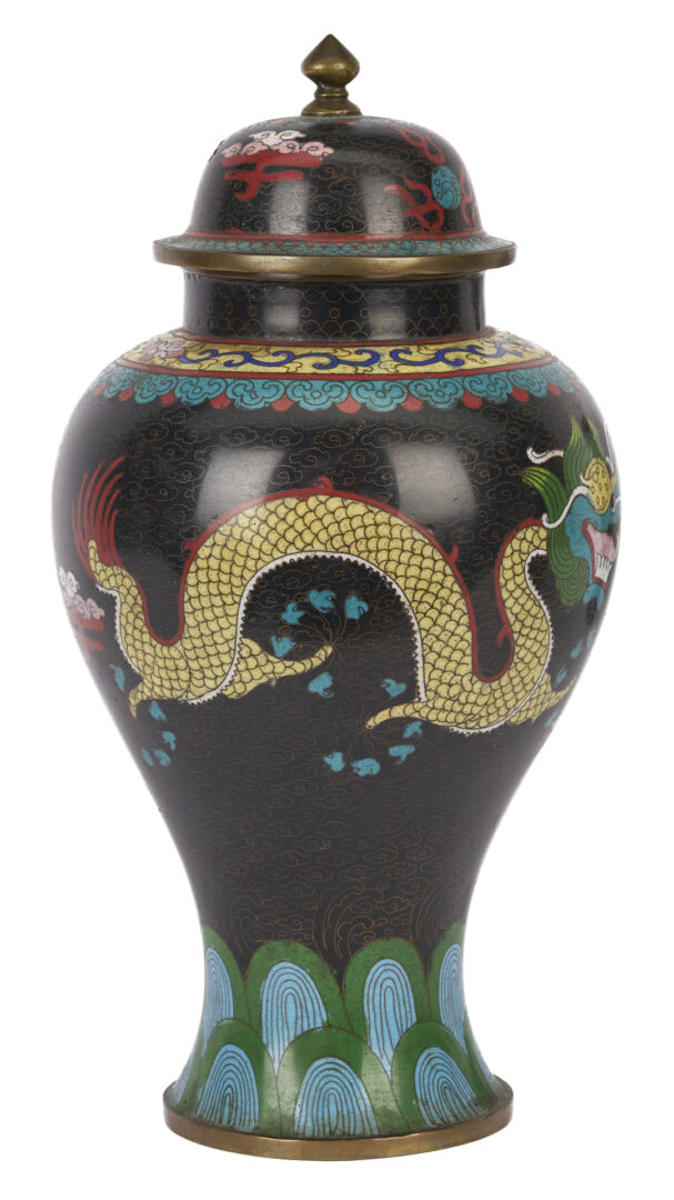 Lot 1055: 3 Chinese Cloisonne Pcs. w/ Imperial Dragons