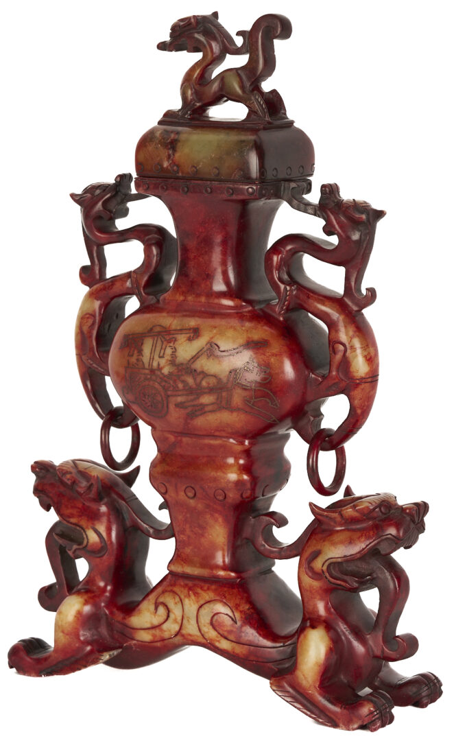 Lot 1059: Chinese Agate Brush Washer and Hardstone Dragon Censer