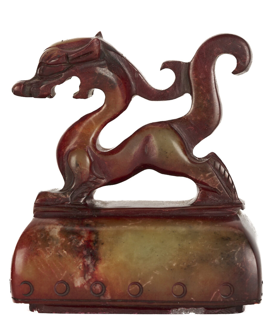 Lot 1059: Chinese Agate Brush Washer and Hardstone Dragon Censer