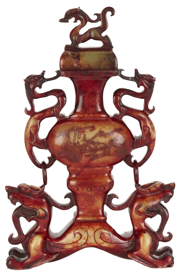 Lot 1059: Chinese Agate Brush Washer and Hardstone Dragon Censer