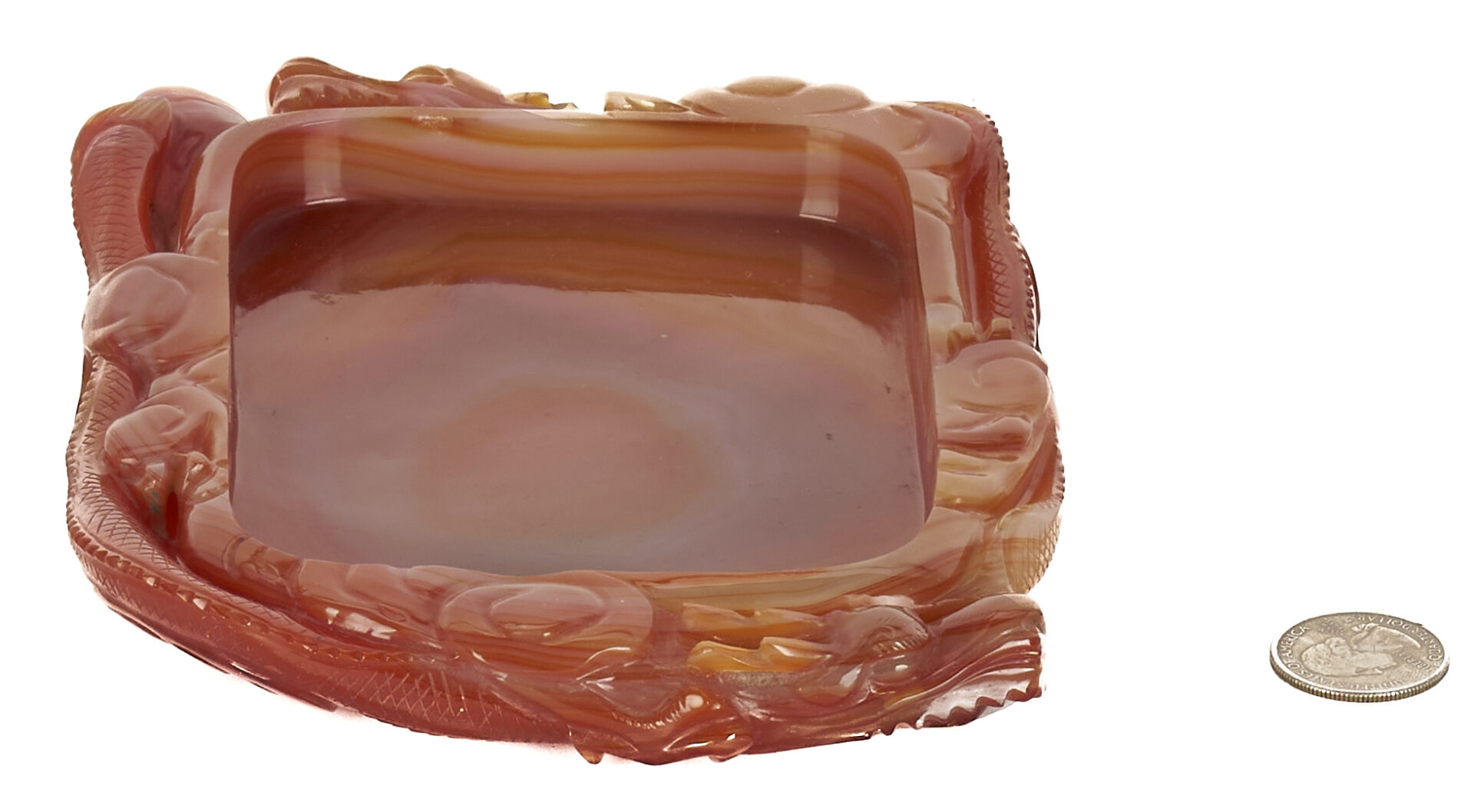 Lot 1059: Chinese Agate Brush Washer and Hardstone Dragon Censer