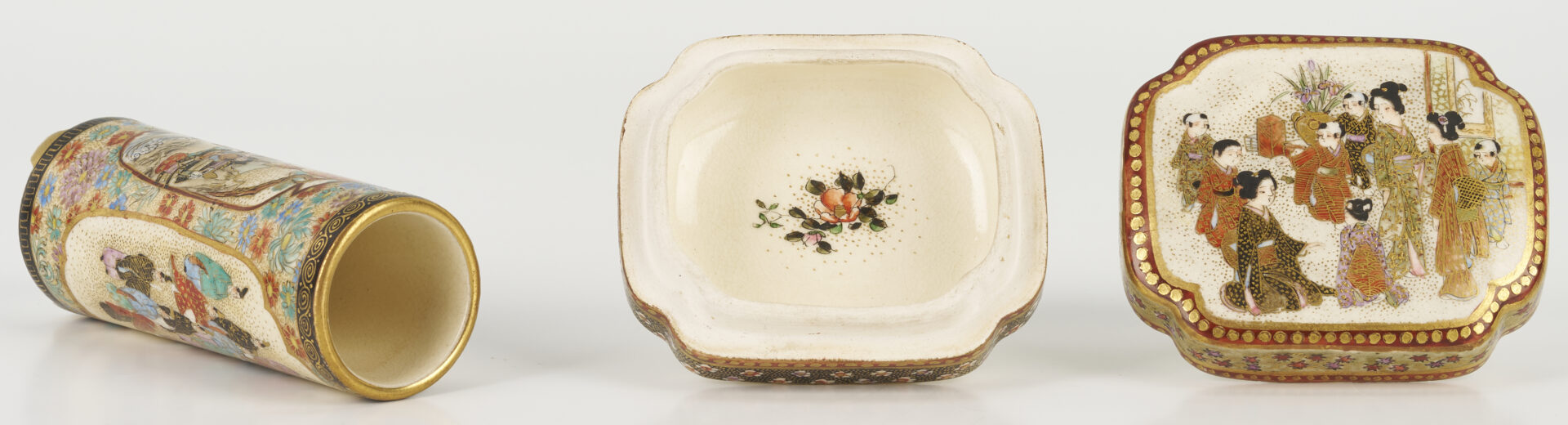 Lot 1063: 4 Japanese Meiji Pottery Pcs., incl. Miniatures