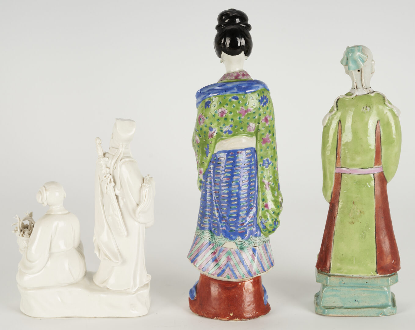 Lot 1067: Five (5) Chinese Porcelain Items: Two (2) Chinese Export and Three (3) Figures, Polychrome and Blanc De Chine