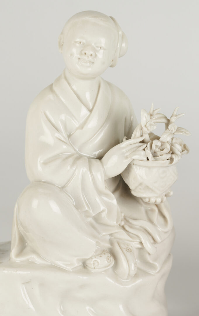 Lot 1067: Five (5) Chinese Porcelain Items: Two (2) Chinese Export and Three (3) Figures, Polychrome and Blanc De Chine