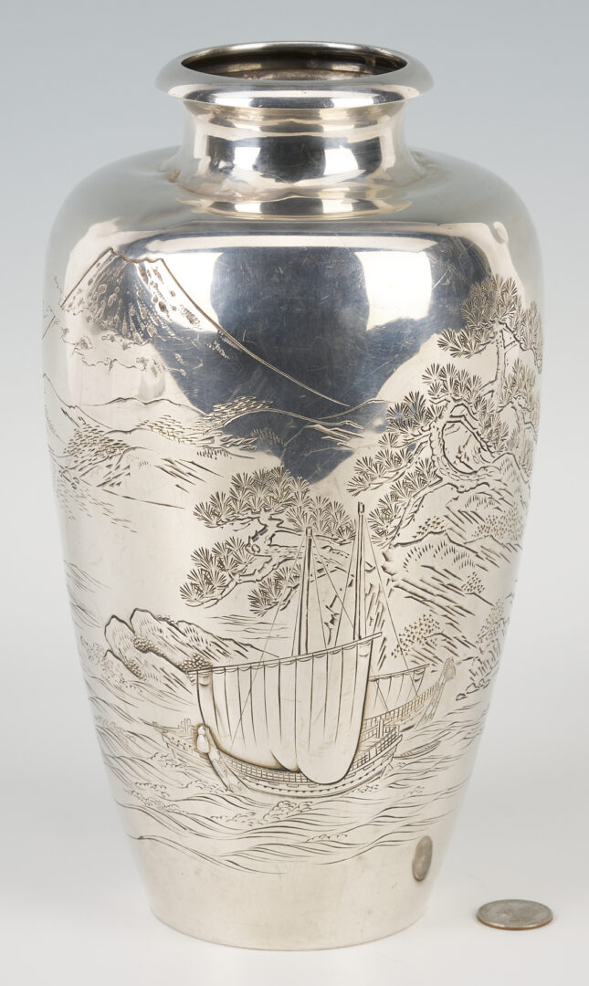 Lot 1071: Japanese Meiji or Taisho Jungin Silver Vase