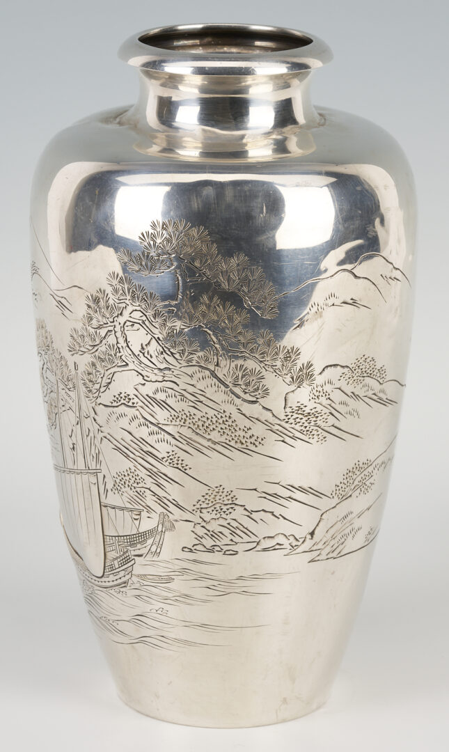 Lot 1071: Japanese Meiji or Taisho Jungin Silver Vase