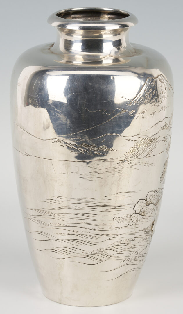 Lot 1071: Japanese Meiji or Taisho Jungin Silver Vase