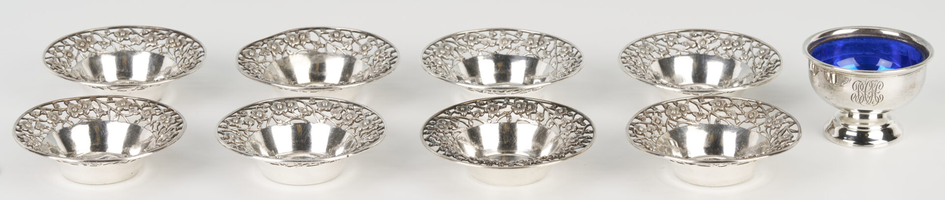 Lot 1072: 8 Chinese Export Silver Salts plus 1 American Salt Dip