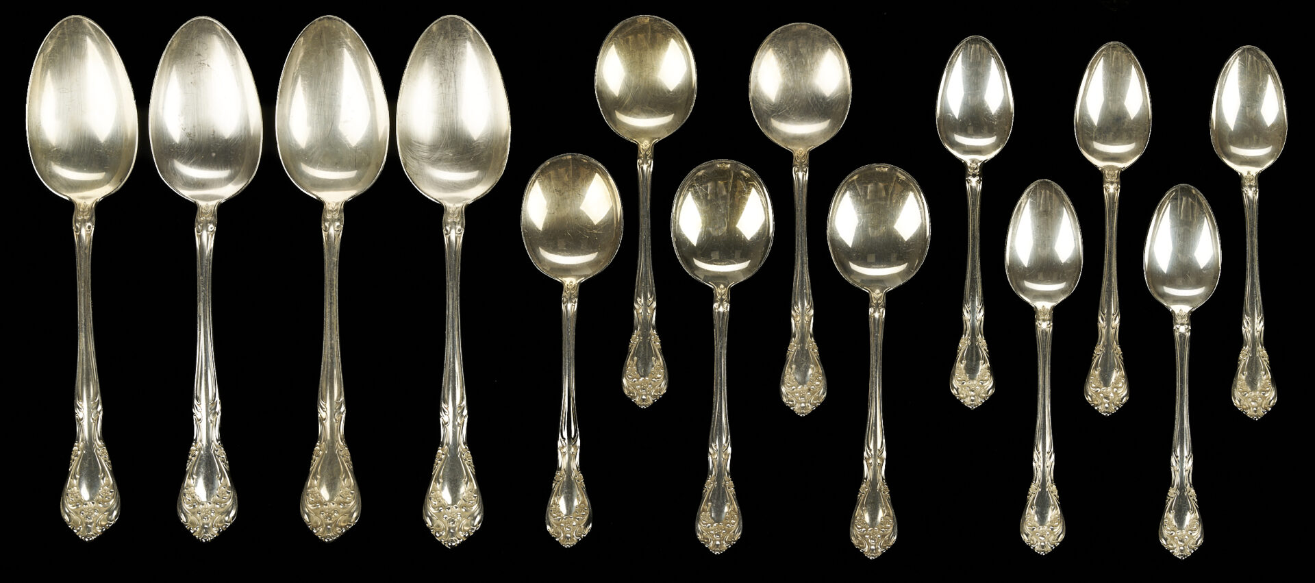 Lot 1074: 35 Pcs. Alvin Chateau Rose Sterling Flatware