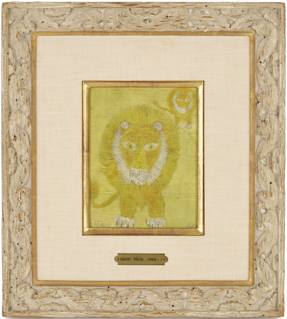 Lot 107: Henri Maik O/C Painting, Two Lions, 1967