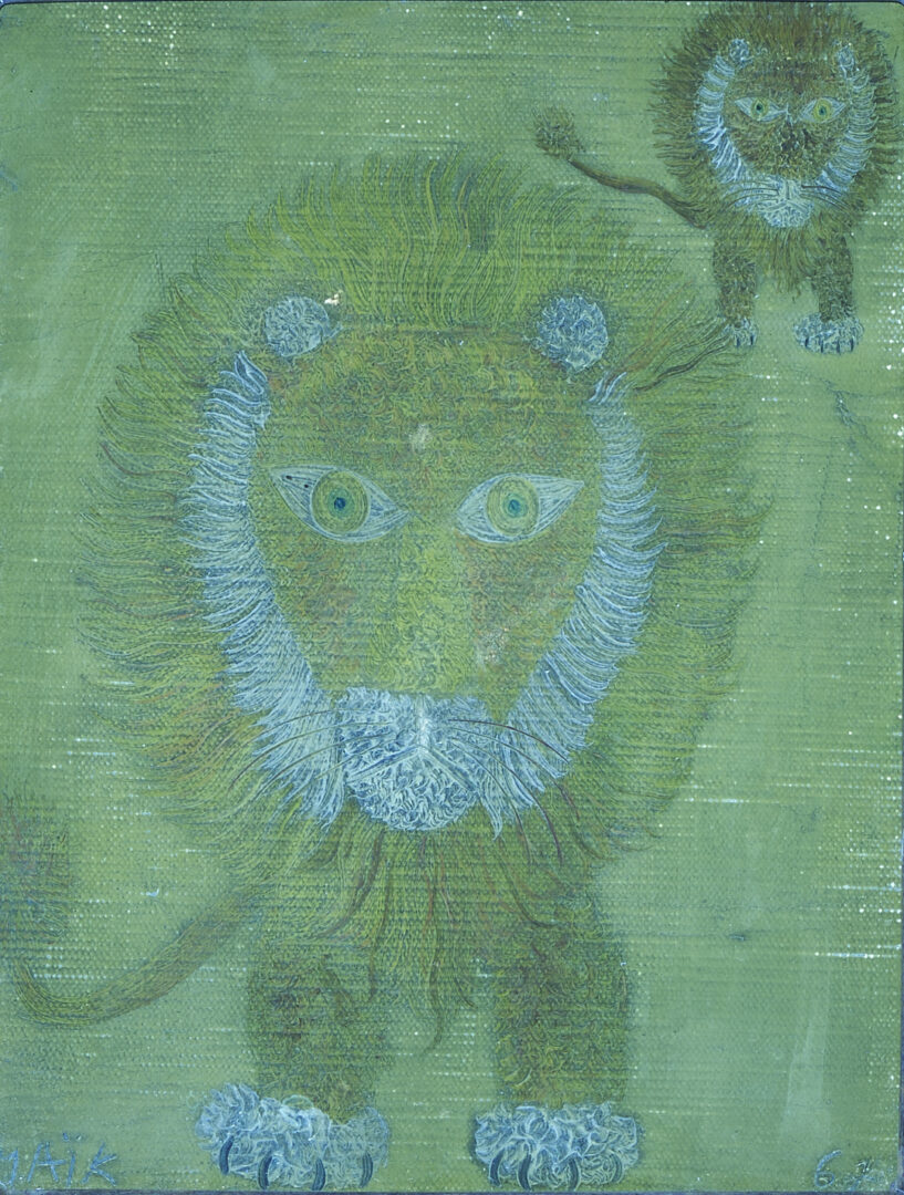 Lot 107: Henri Maik O/C Painting, Two Lions, 1967