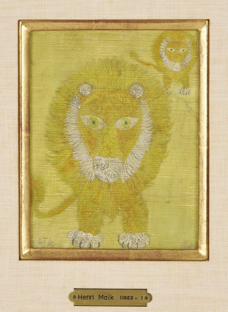 Lot 107: Henri Maik O/C Painting, Two Lions, 1967