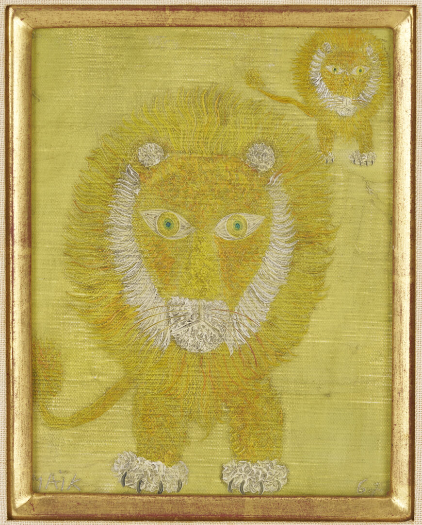 Lot 107: Henri Maik O/C Painting, Two Lions, 1967