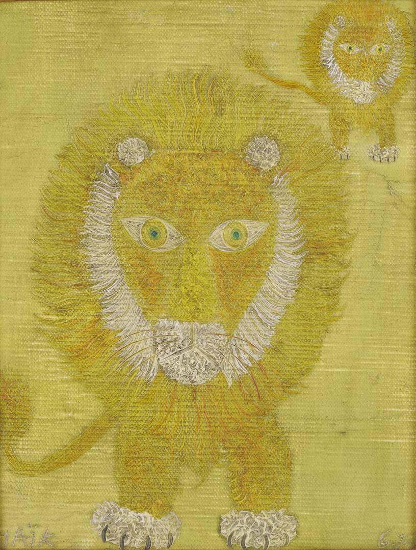 Lot 107: Henri Maik O/C Painting, Two Lions, 1967