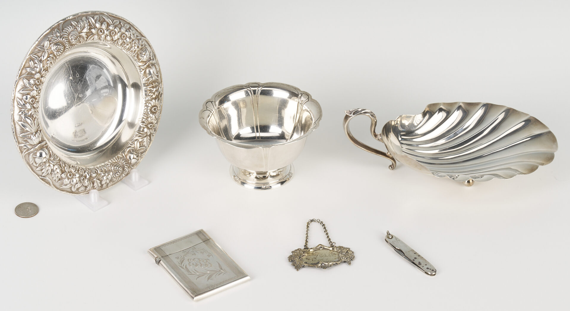 Lot 1081: 6 Silver Items, incl. Antique Calling Card Case