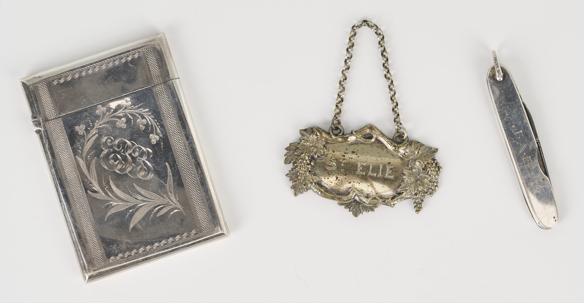 Lot 1081: 6 Silver Items, incl. Antique Calling Card Case