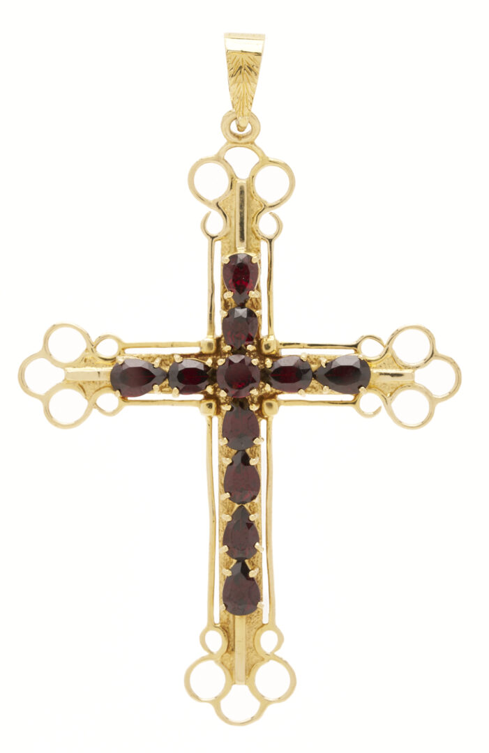 Lot 1093: 18K Gold & Garnet Cross Pendant