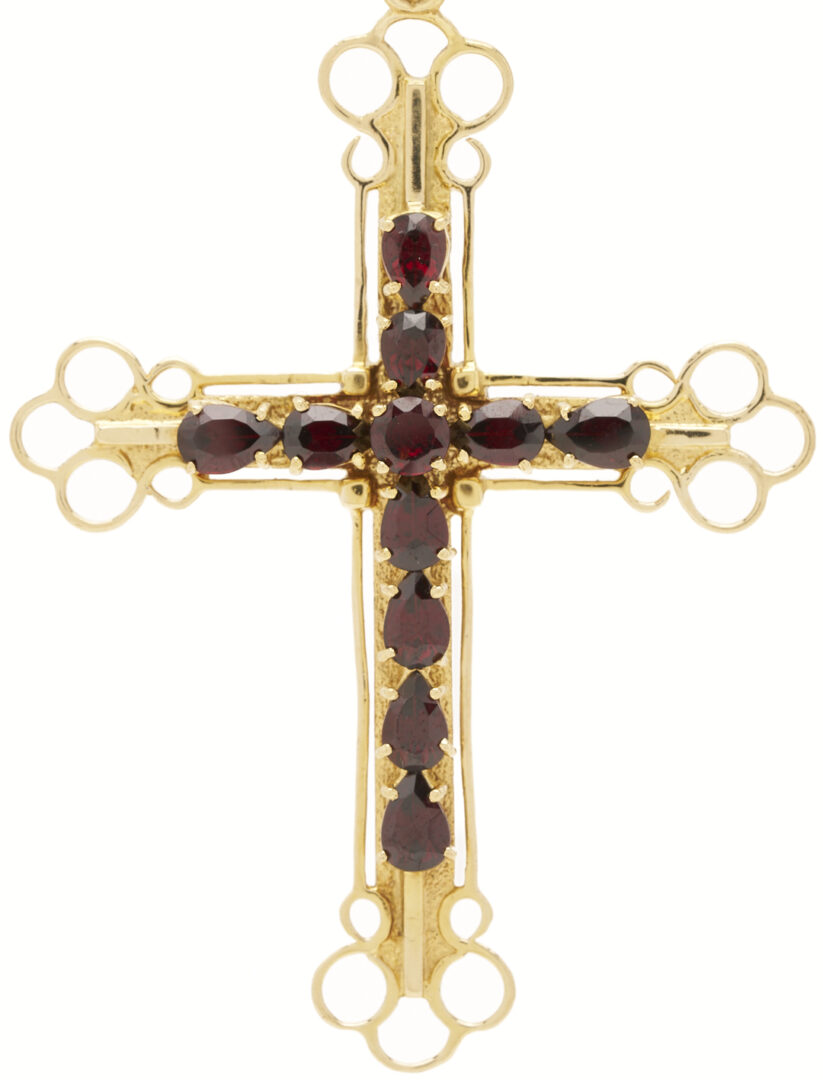 Lot 1093: 18K Gold & Garnet Cross Pendant