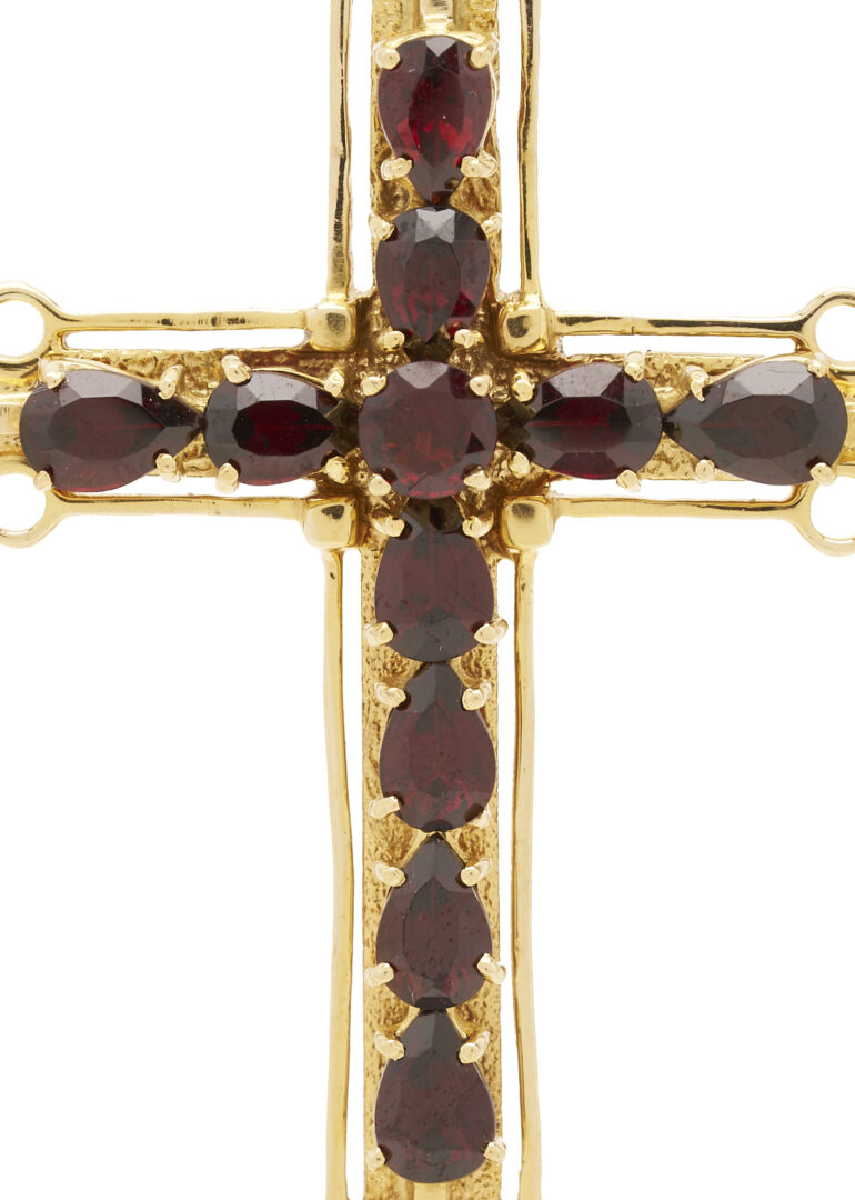 Lot 1093: 18K Gold & Garnet Cross Pendant