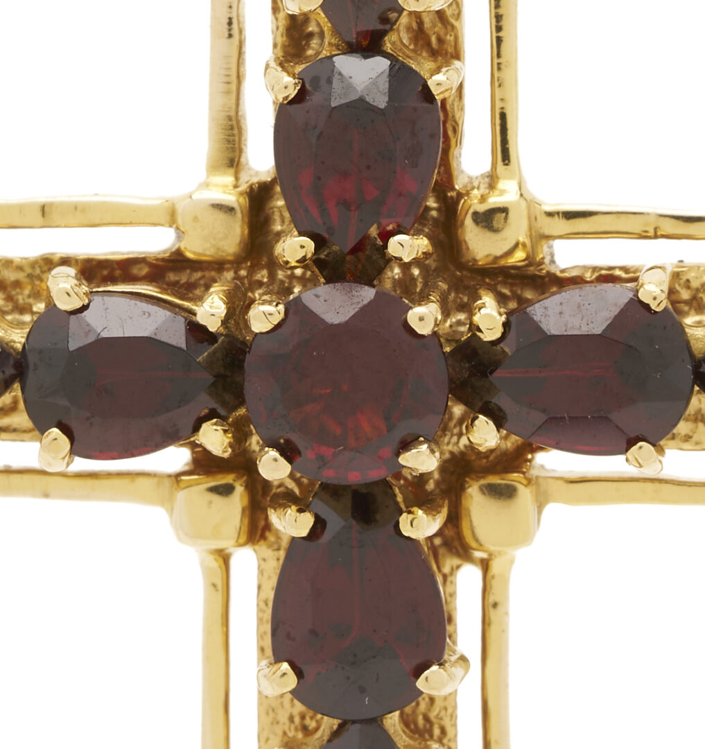 Lot 1093: 18K Gold & Garnet Cross Pendant