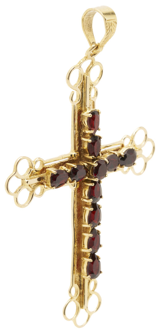 Lot 1093: 18K Gold & Garnet Cross Pendant