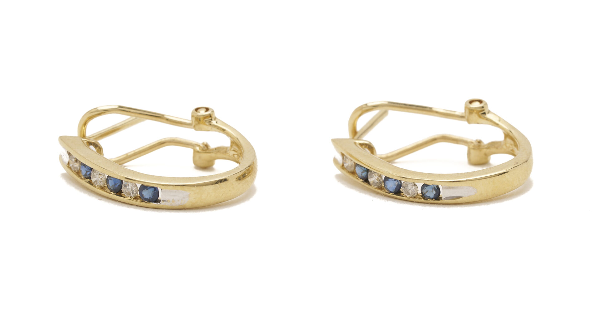 Lot 1096: Ladies' 14K Yellow Gold, Diamond & Sapphire Necklace and Hoop Earrings