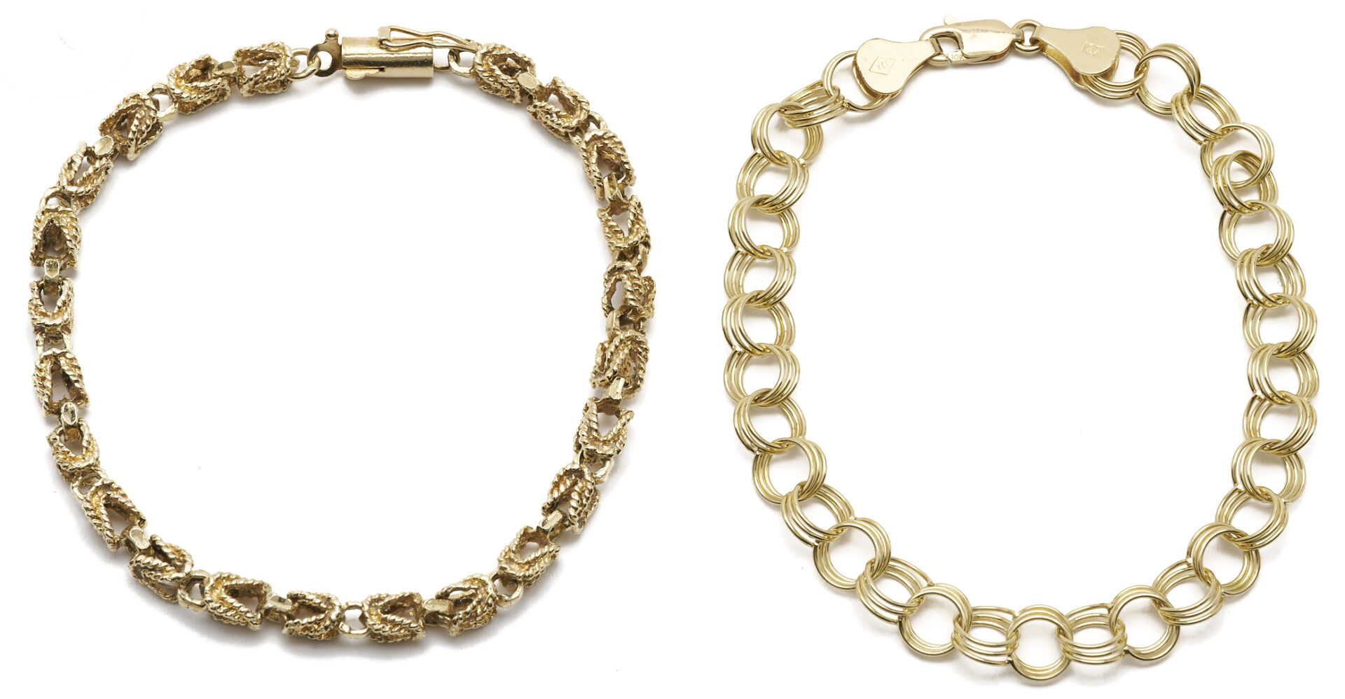 Lot 1098: Two (2) Yellow Gold Bracelets, Byzantine Style & Link