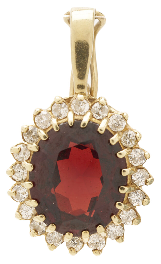 Lot 1100: 2 Pendants: 14K Gold and Blue Topaz; 14K Gold, Garnet & Diamond