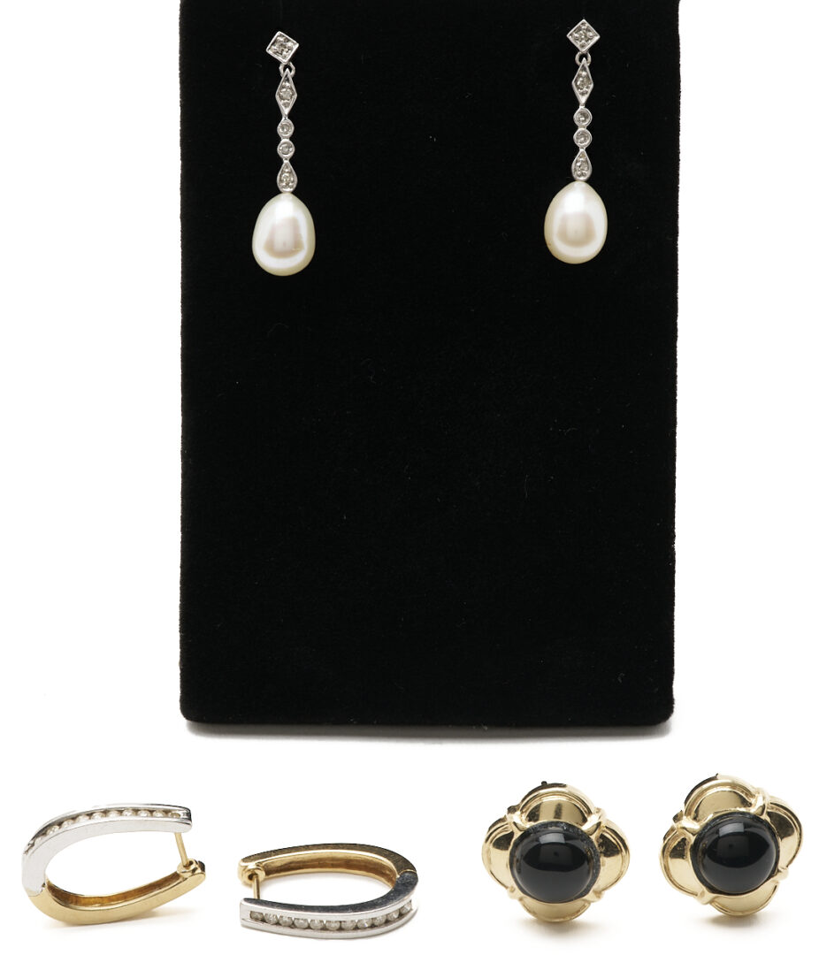 Lot 1103: Three (3) Pairs 14K Gold & Gemstone Pierced Earrings