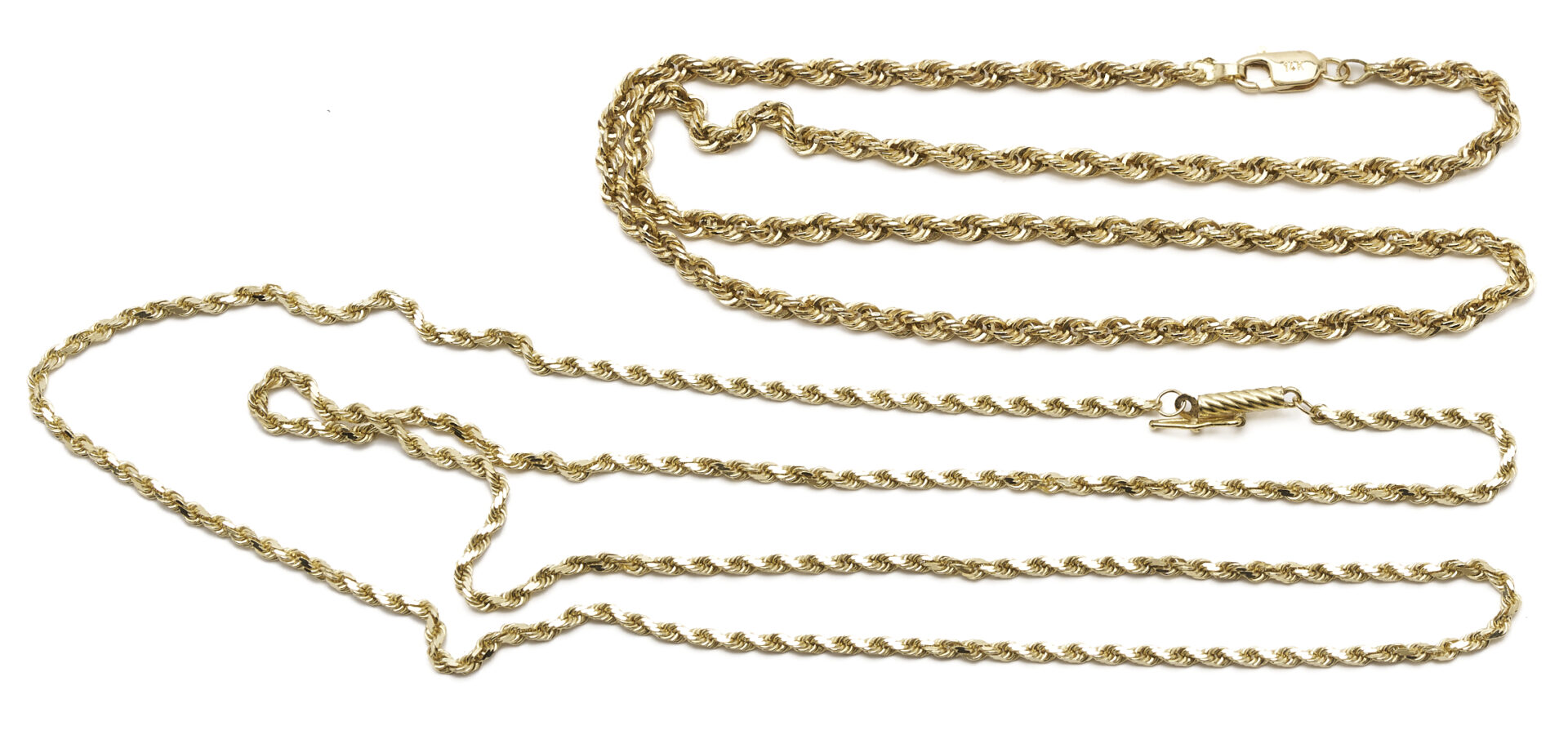 Lot 1110: Two (2) Ladies' 14K Yellow Gold Rope Chain Necklaces