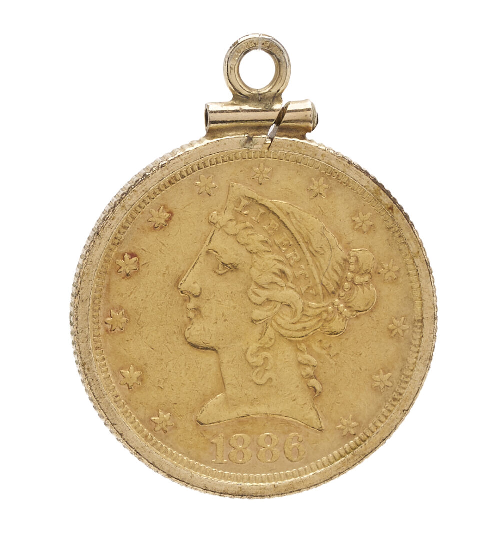 Lot 1112: 1886 $5 Liberty Gold Piece in Bezel