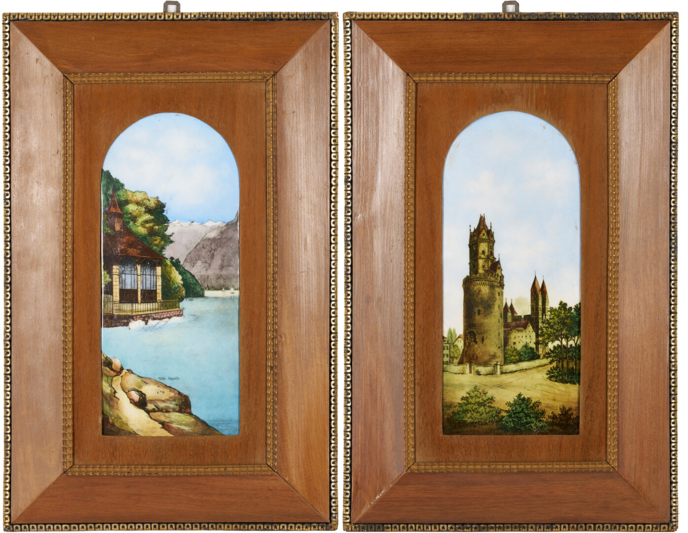 Lot 1143: Two Framed German Enamel Landscapes