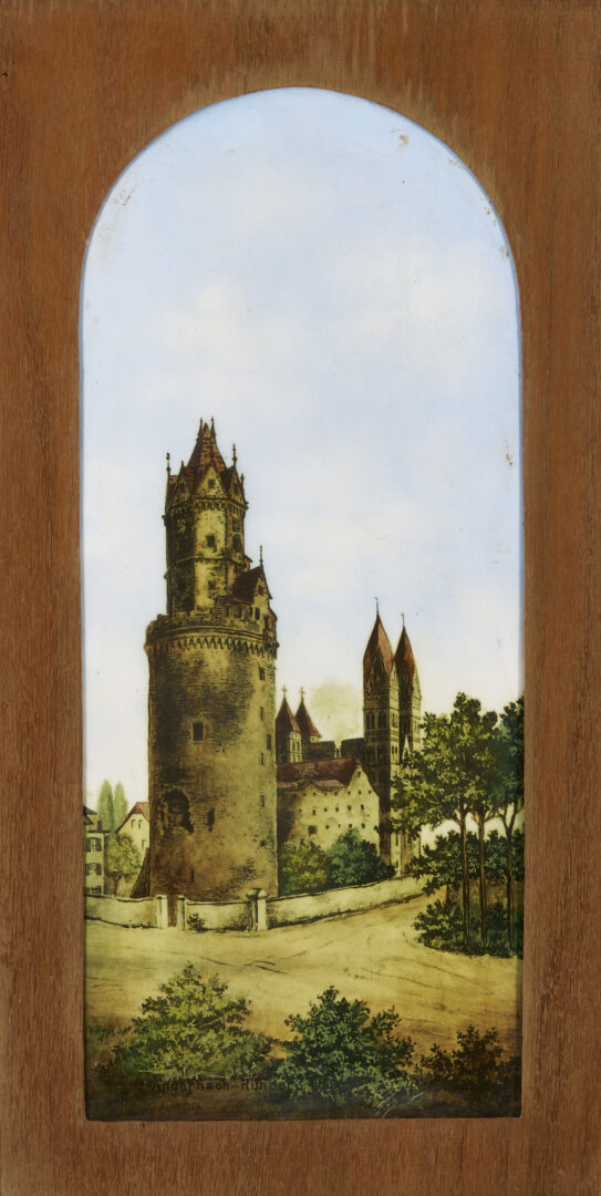 Lot 1143: Two Framed German Enamel Landscapes