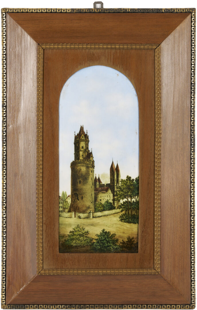 Lot 1143: Two Framed German Enamel Landscapes