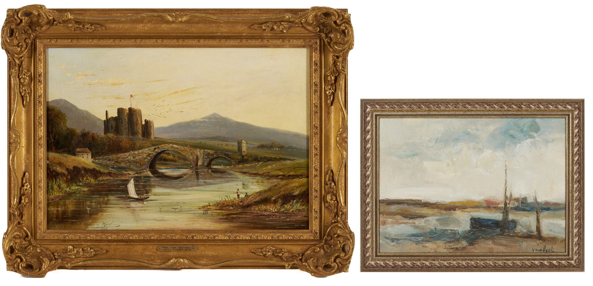 Lot 1150: Pr. European O/C Landscape Paintings, Hart & Van Hecke