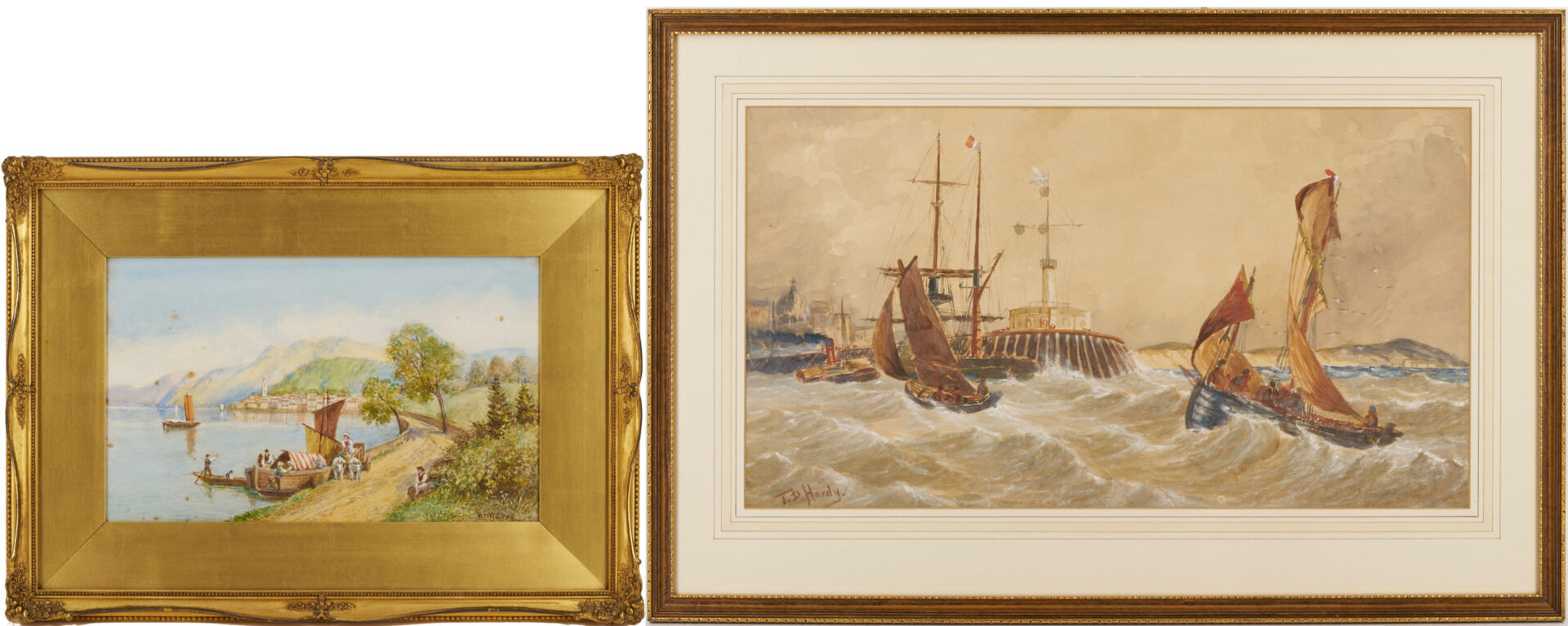 Lot 1153: Pr. European W/C Seascapes, R. H. Walker, Ballagio – Lake Como, & T.B. Hardy