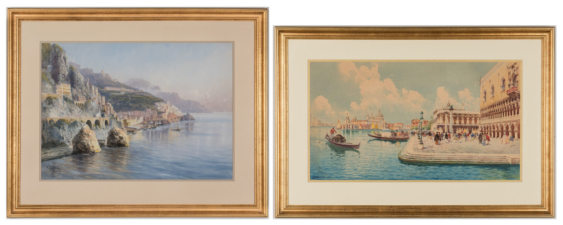 Lot 1154: 2 Italian Seascape Watercolor Paintings