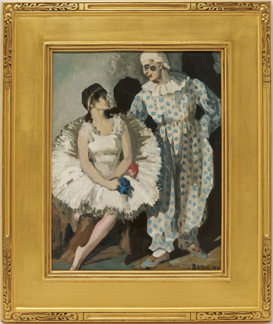 Lot 1155: Krikor Bedikian O/C, Ballet Dancer & Clown, Commedia dell'Arte