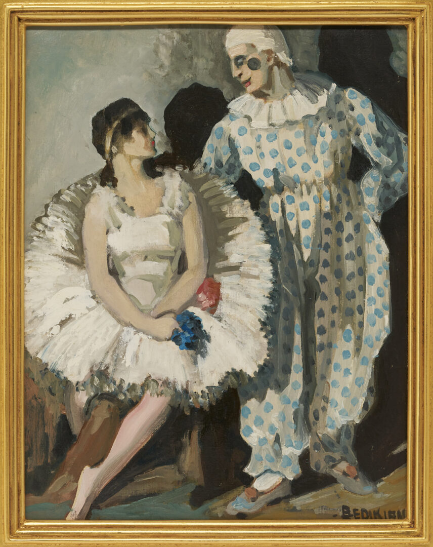 Lot 1155: Krikor Bedikian O/C, Ballet Dancer & Clown, Commedia dell'Arte