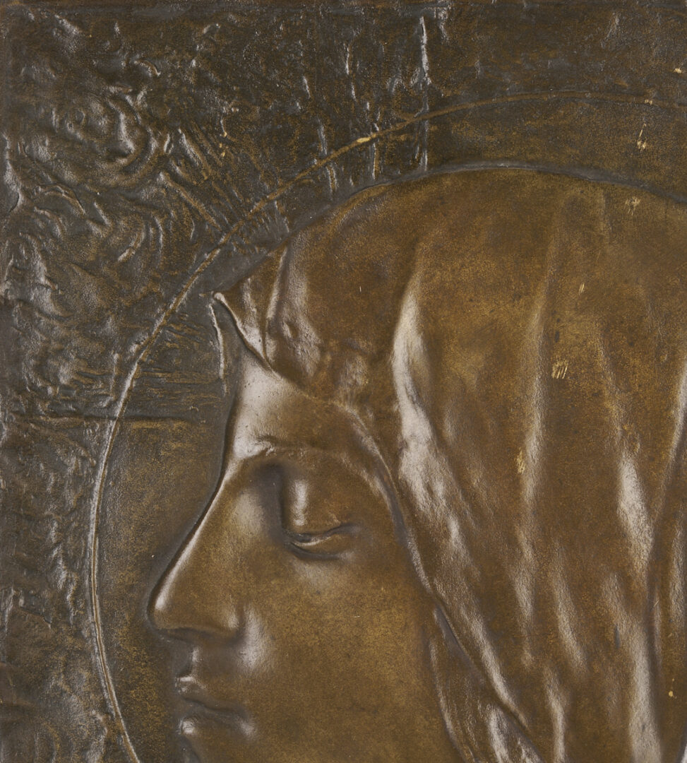 Lot 1159: Pair Bronze Bas Relief Plaques, Christ & Madonna