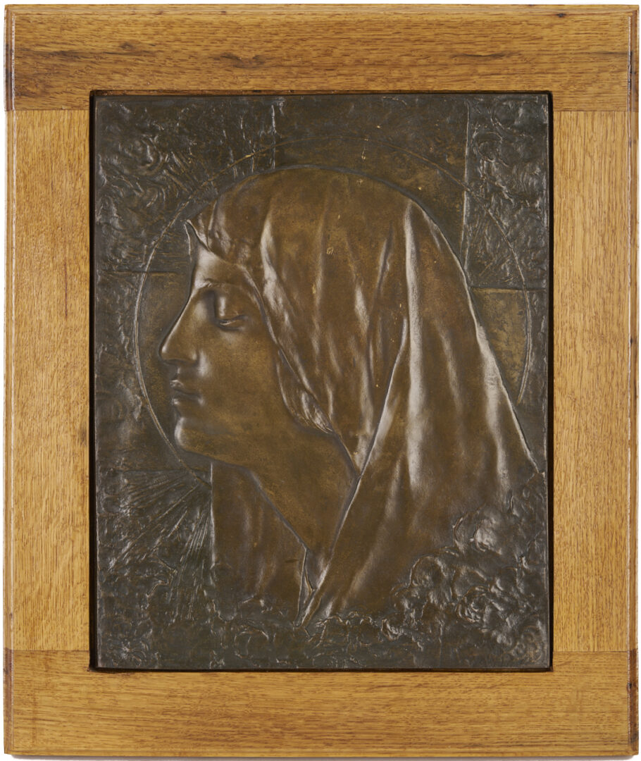 Lot 1159: Pair Bronze Bas Relief Plaques, Christ & Madonna