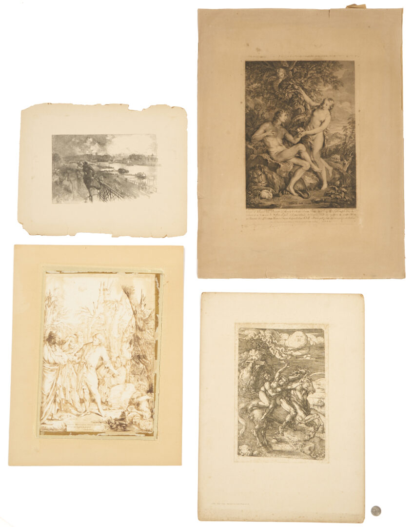 Lot 1160: Auguste Lepere Engraving plus 3 Old Master-Related Works on Paper incl. Durer, Rosa