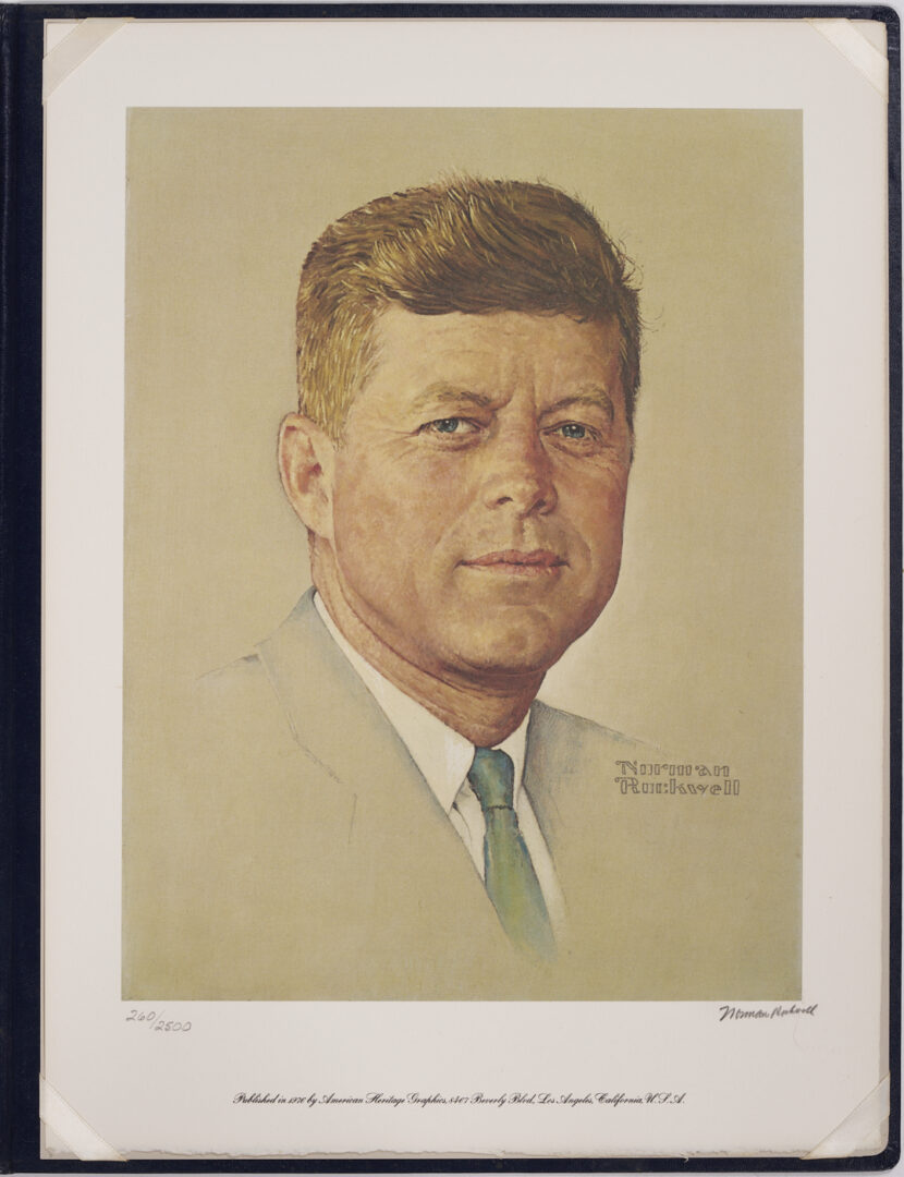 Lot 1169: Norman Rockwell Signed John F. Kennedy Portrait, 1976