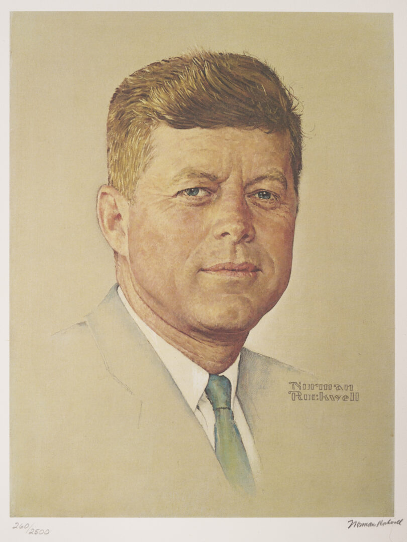 Lot 1169: Norman Rockwell Signed John F. Kennedy Portrait, 1976