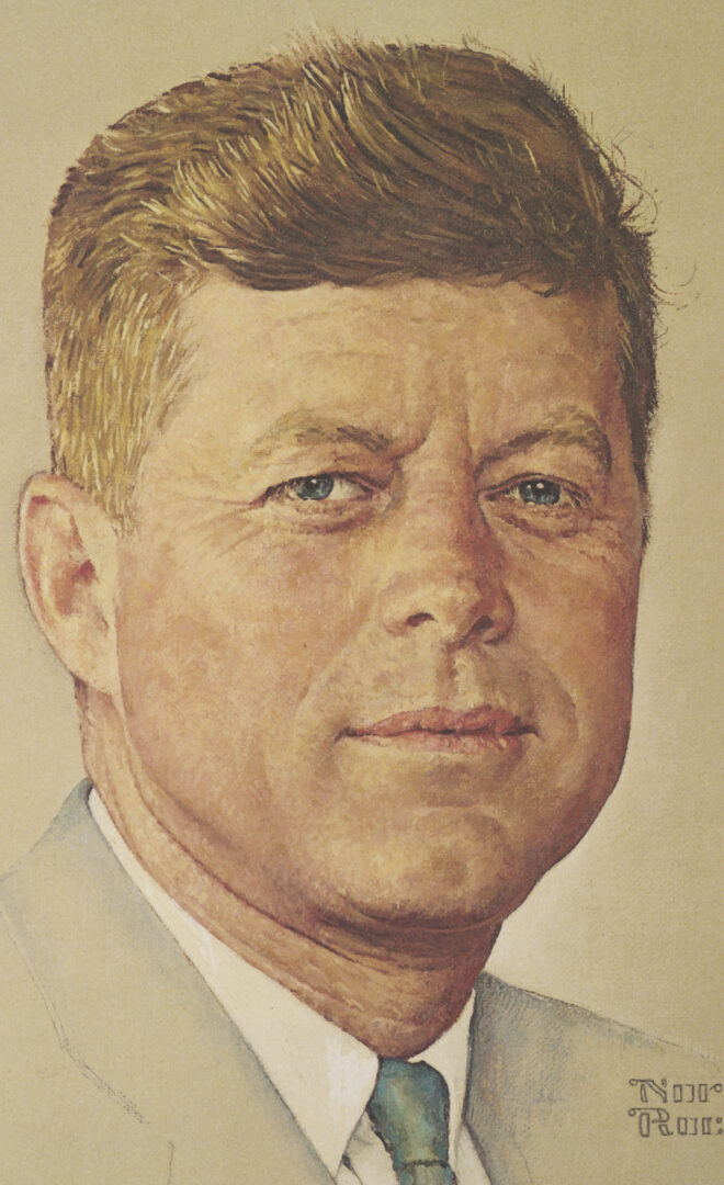 Lot 1169: Norman Rockwell Signed John F. Kennedy Portrait, 1976