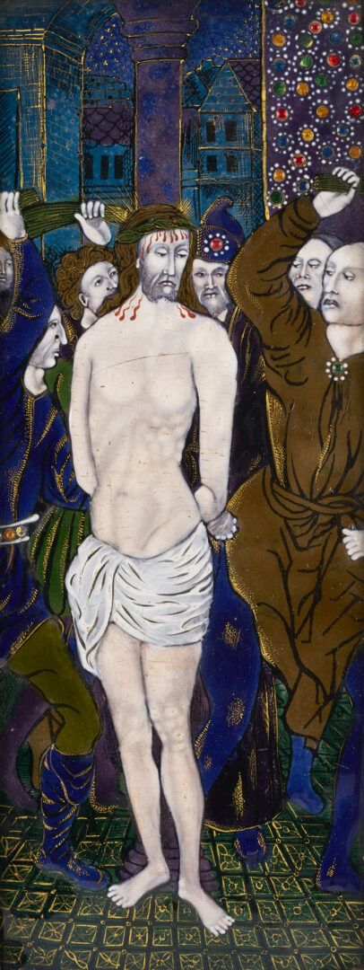 Lot 116: After Jean Penicaud I Limoges Enameled Triptych, Three Scenes from the Passion of Christ