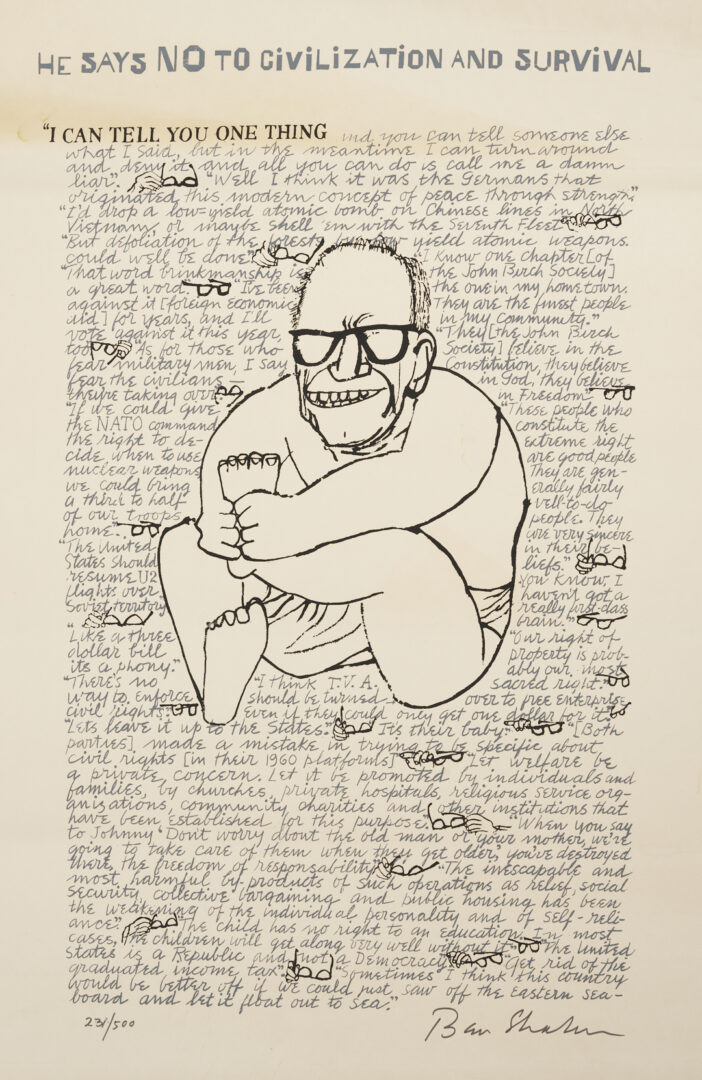 Lot 1170: Ben Shahn Signed 1964 Anti Goldwater Political Poster